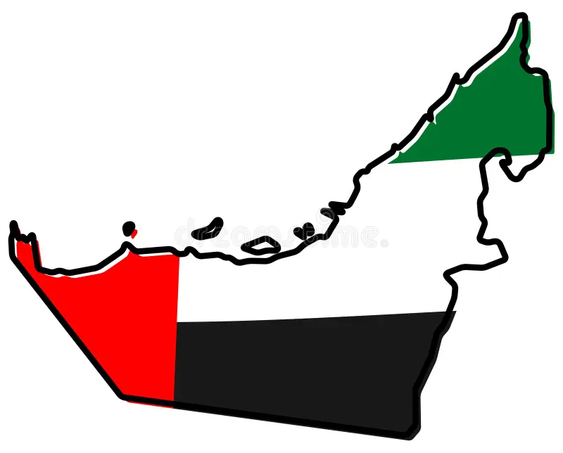 simplified map united arab emirates uae outline sligh slightly bent flag under 130220946